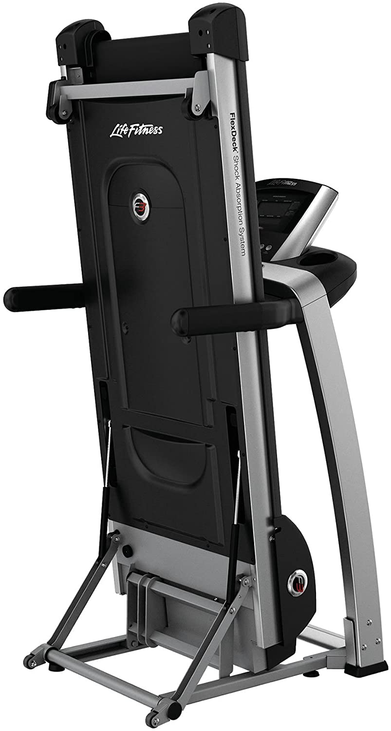 Life Fitness F3 Folding Treadmill With Track Connect Console folded up