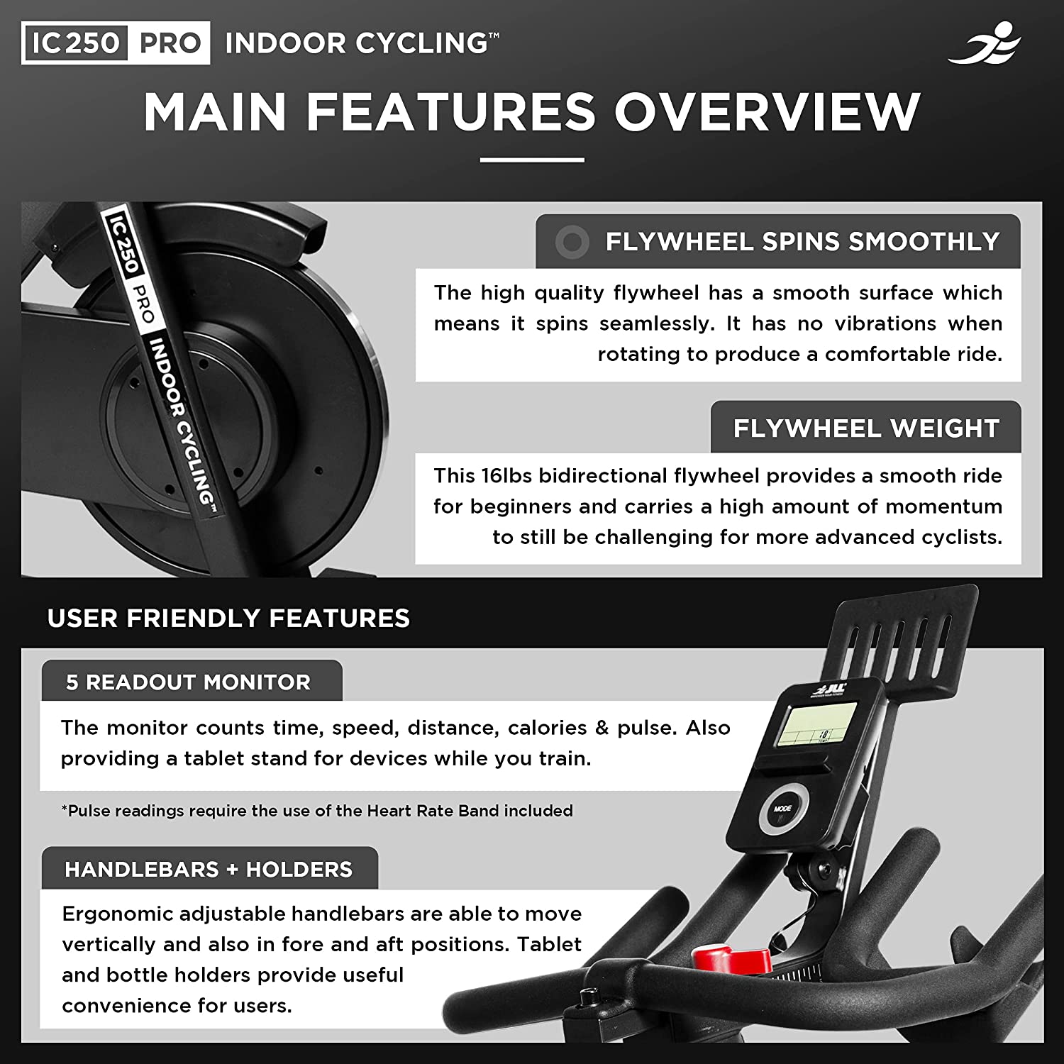 JLL IC250 Pro Indoor Cycling Bike - Main Features Overview 1