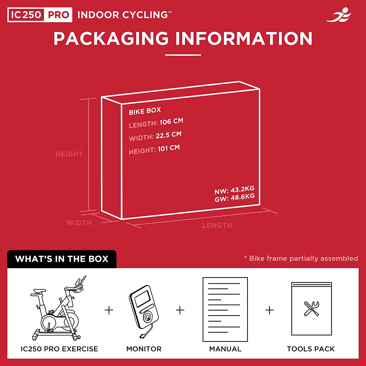 JLL IC250 Pro Indoor Cycling Bike - Packaging Information 