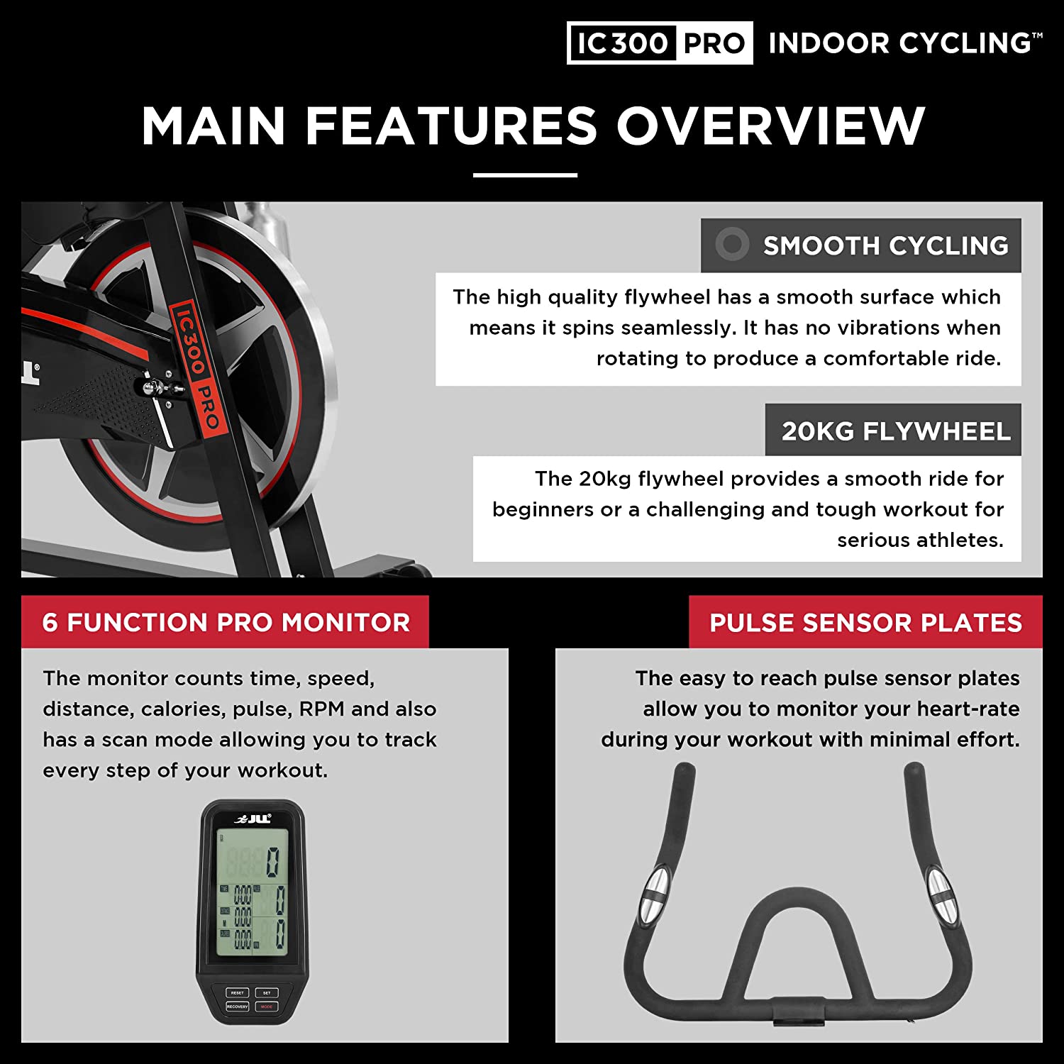JLL IC300 Pro Indoor Cycling Exercise Bike - Main Features Overview
