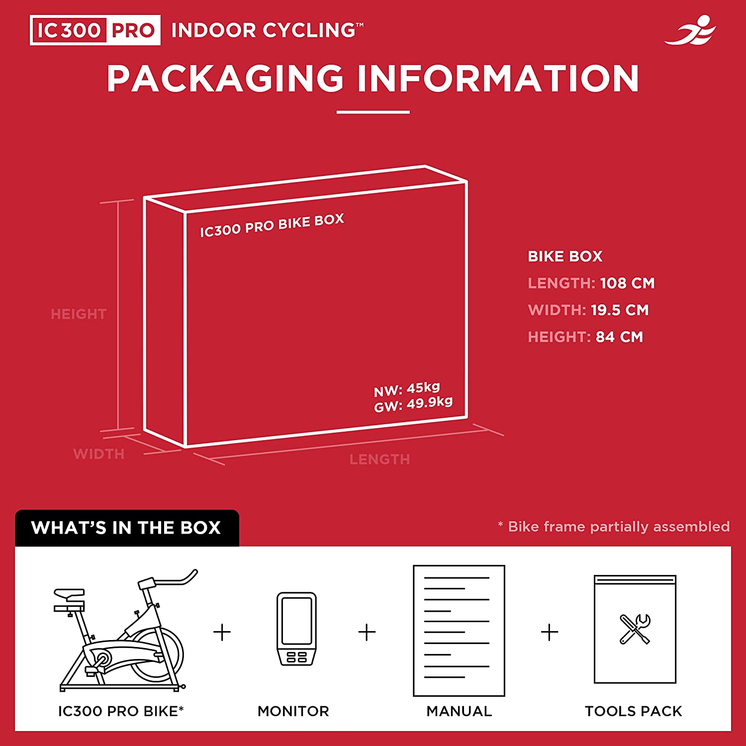 JLL IC300 Pro Indoor Cycling Exercise Bike - Packaging Information