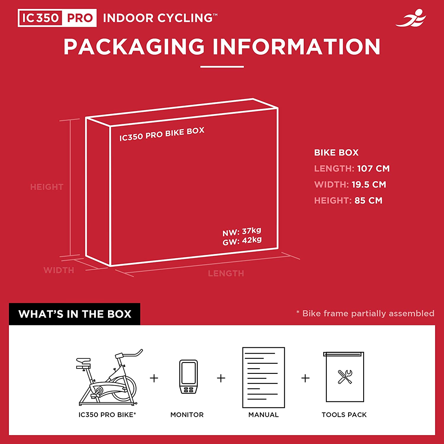 JLL IC350 Pro Indoor Bike - Packaging Information 