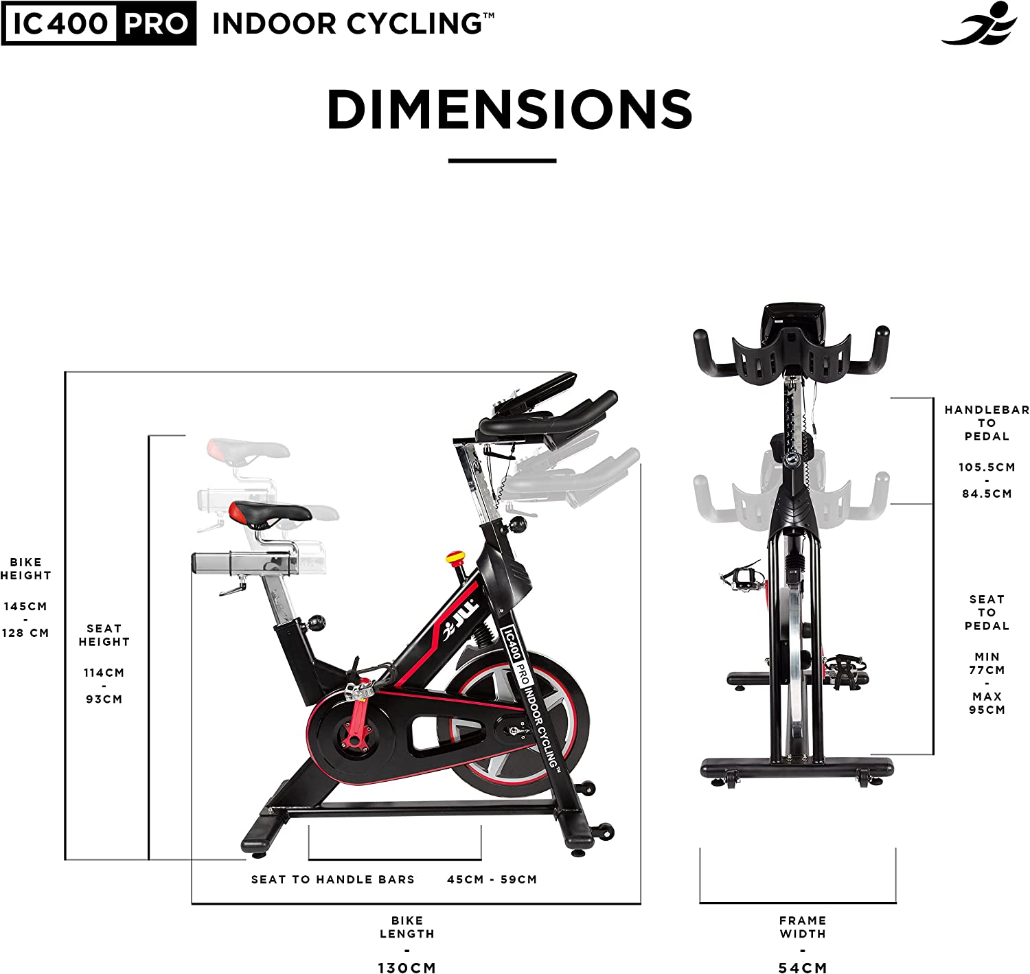 JLL IC400 Pro Indoor Cycling Exercise Bike Measurements