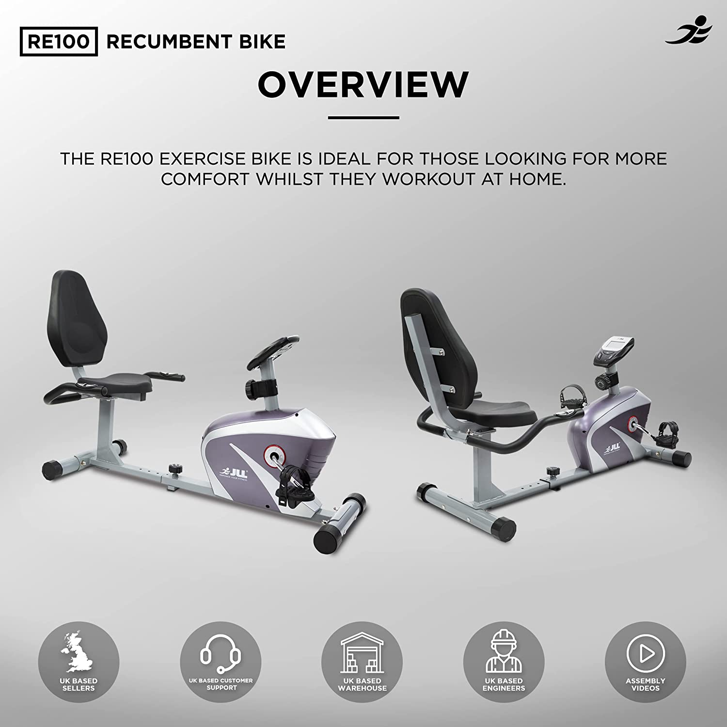 JLL RE100 Recumbent Home Exercise Bike Product Overview