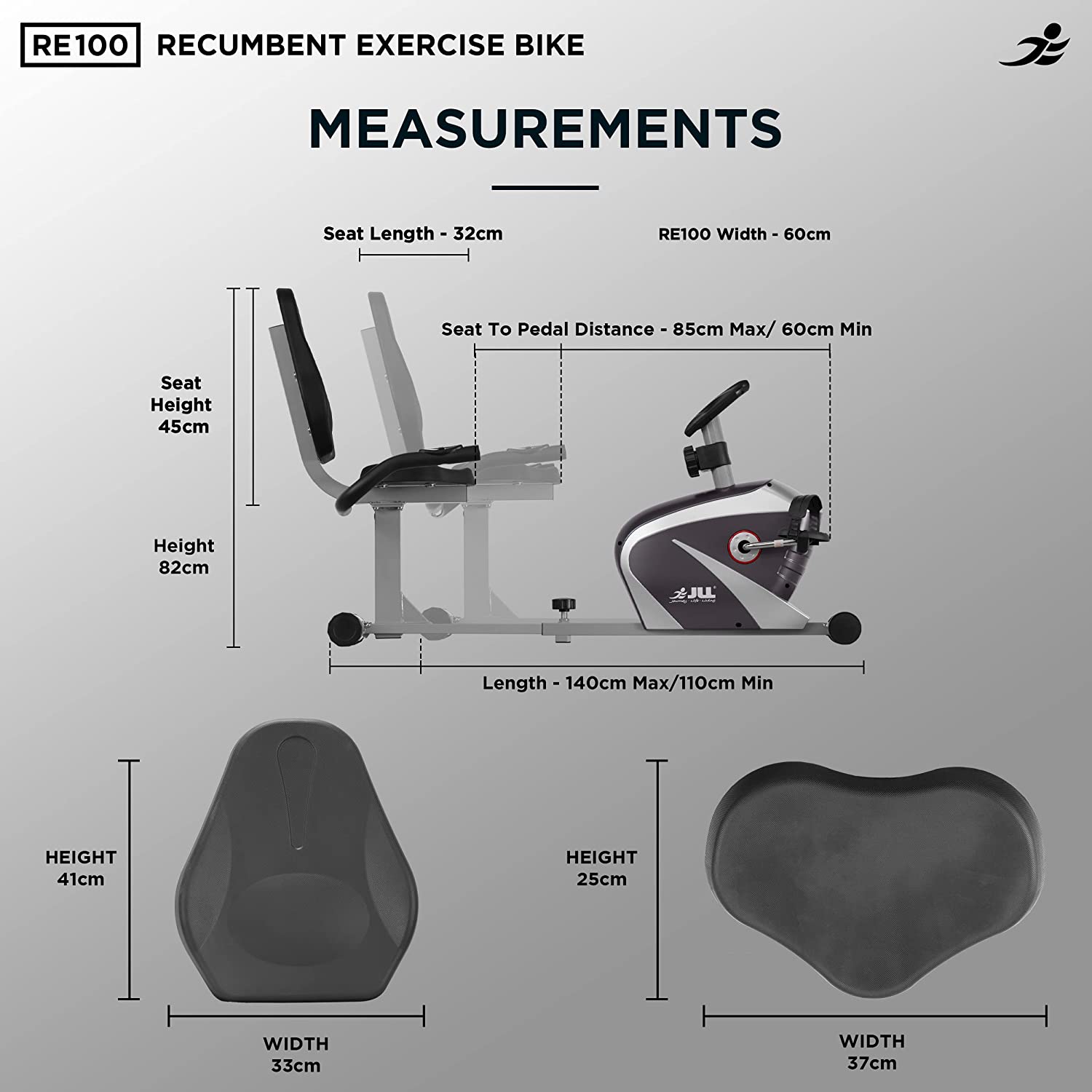 JLL RE100 Recumbent Home Exercise Bike Measurements