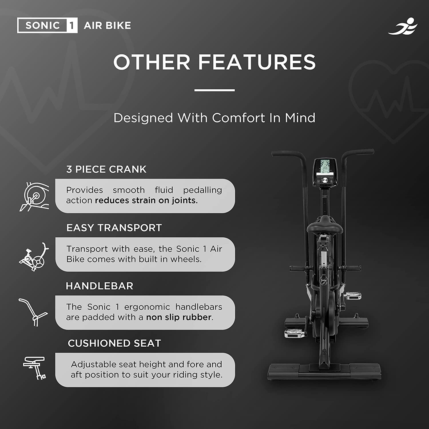 JLL Sonic Air Bike Premium Air Resistance Fan Bike Additional Features