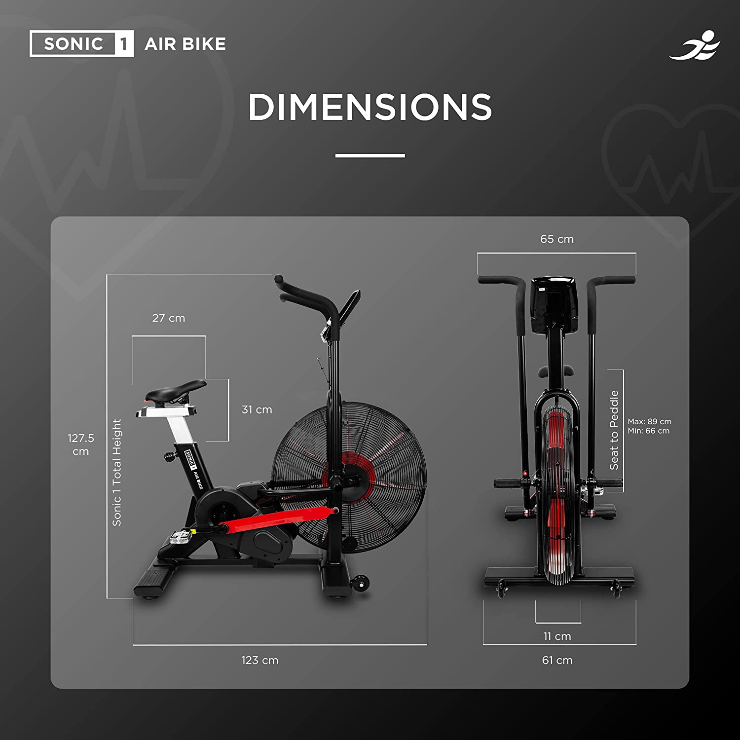 JLL Sonic Air Bike Premium Air Resistance Fan Bike Product Dimensions 