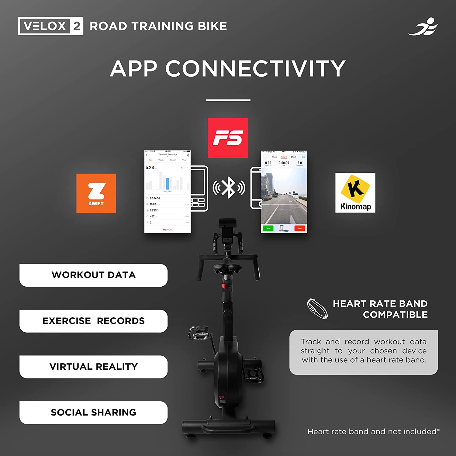 JLL Velox 2 Road Training Exercise Bike Indoor Cycling Machine App Connectivity