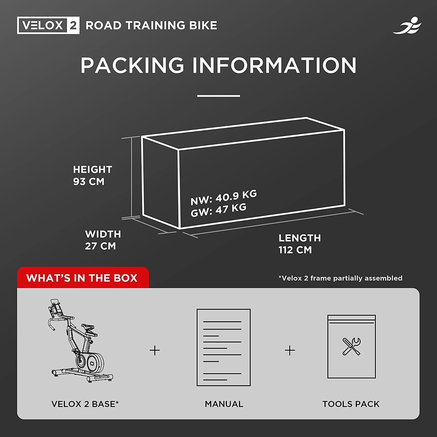 JLL Velox 2 Road Training Exercise Bike Indoor Cycling Machine Packaging Information