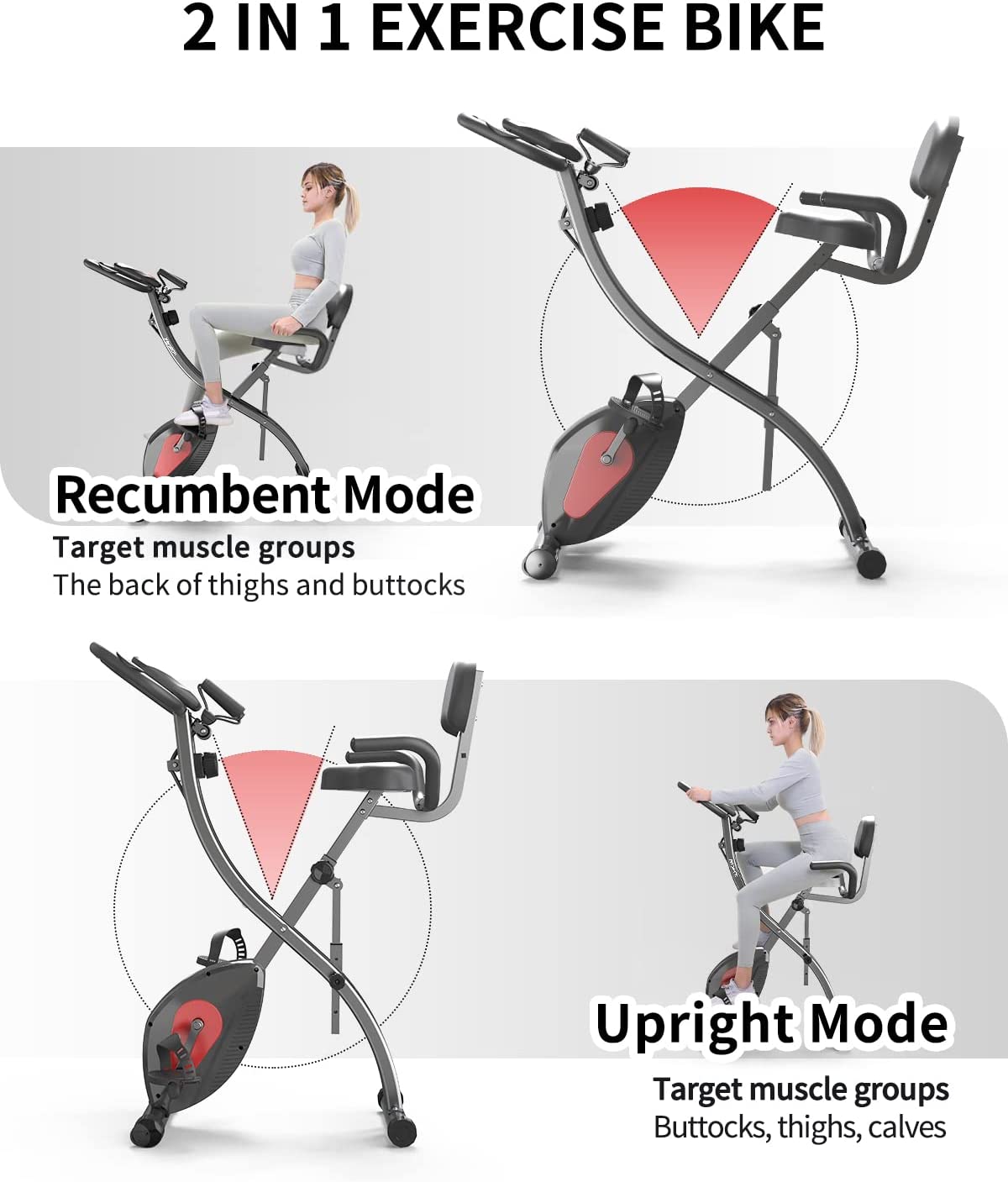 PROIRON 3-in-1 Folding Exercise Bike - recumbent mode and upright mode