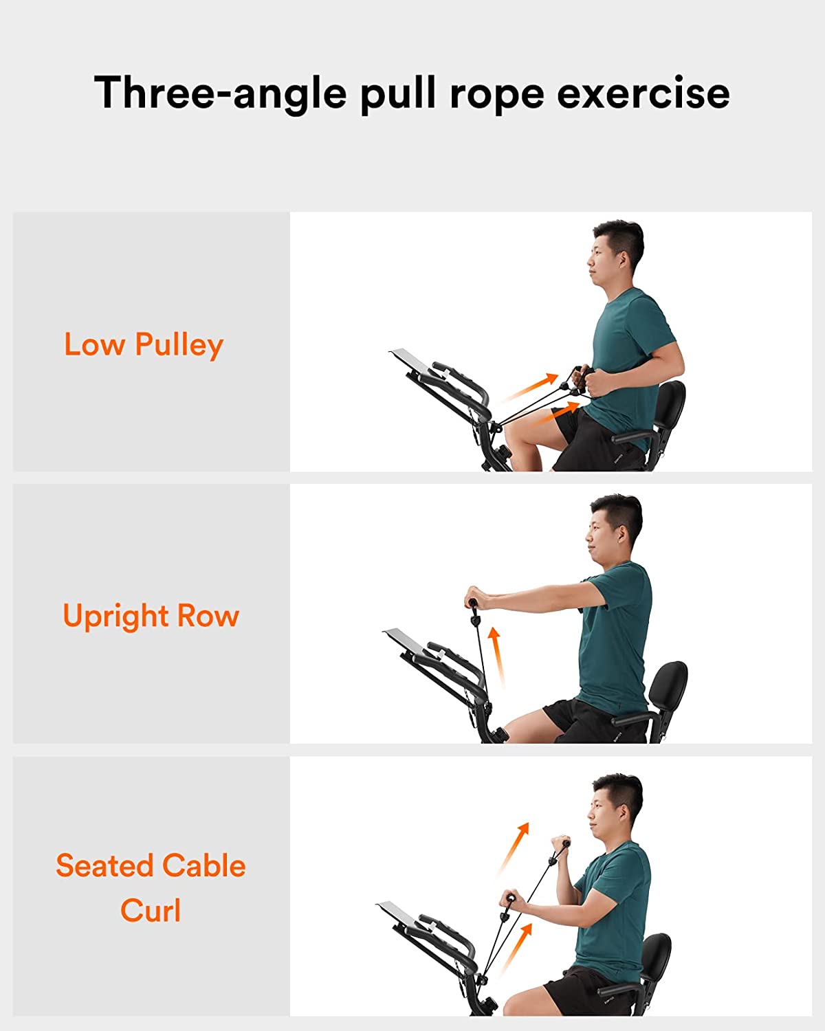UREVO Foldable Exercise Bike - pull rope exercise 