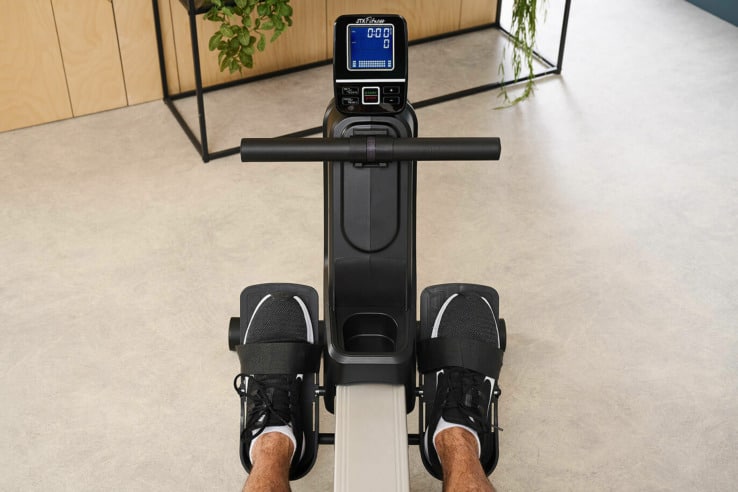 JTX Surge Compact Rowing Machine - console and footplates 